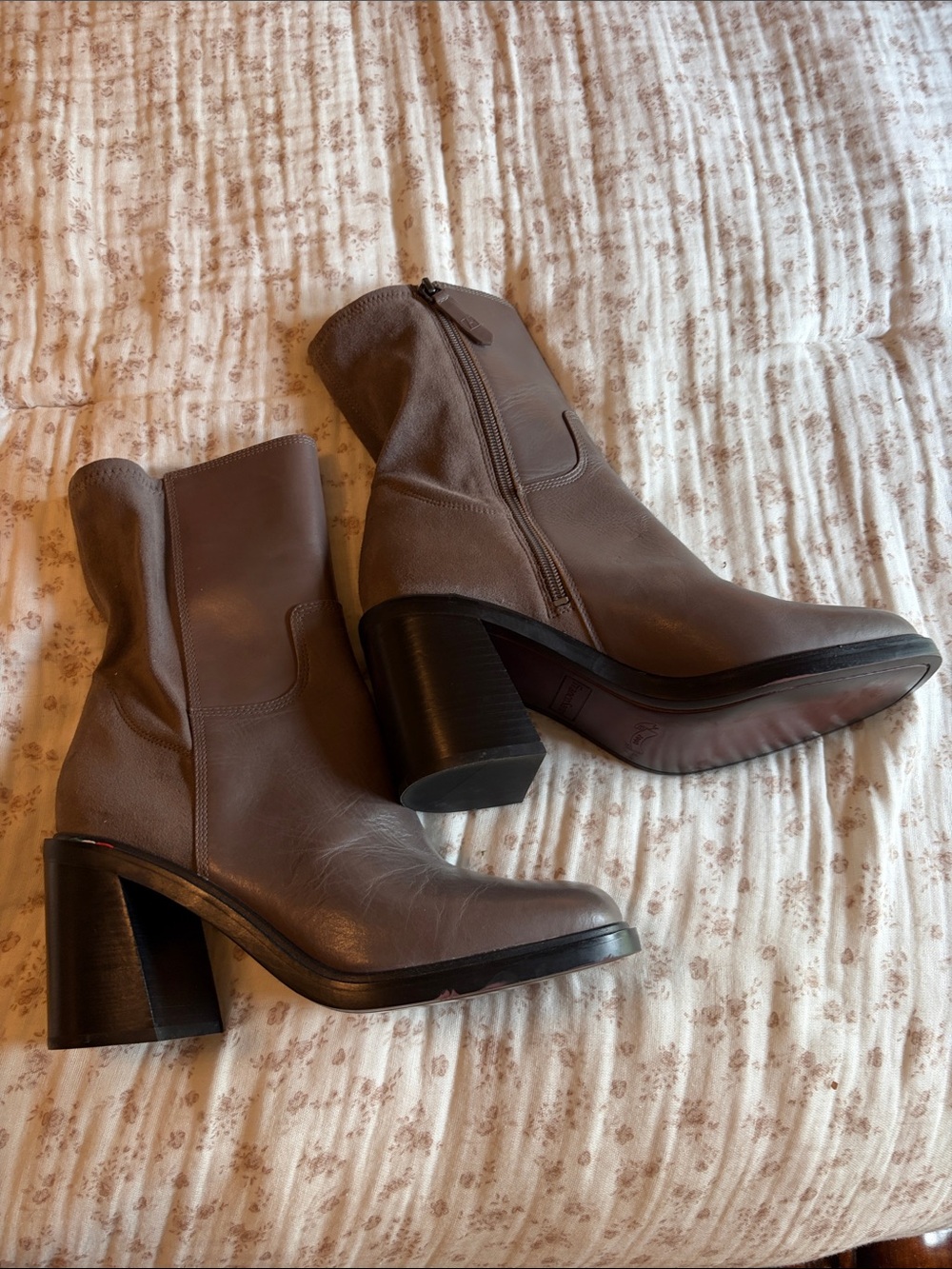 Franco Sarto Taupe Leather Mid-Calf Block Heel Boots - Picture 5 of 11